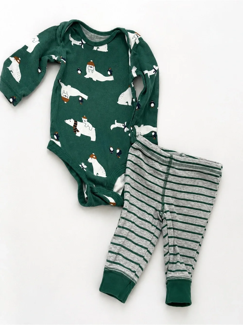 Carter’s Polar Bear Bodysuit & Stripe Pants Set 6M Long Sleeve